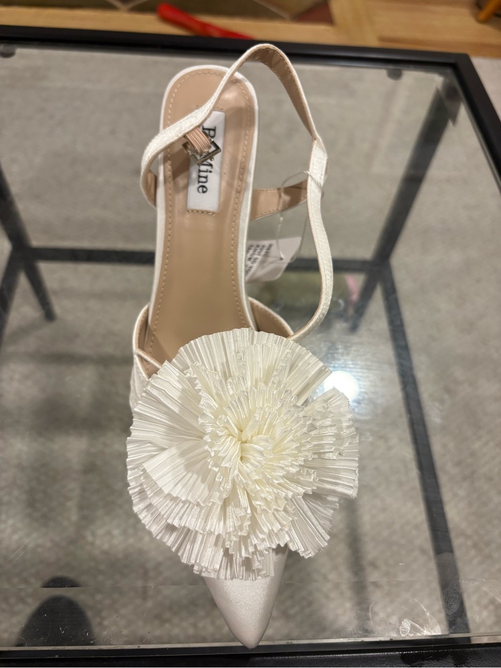 Be Mine Ivory Pointed Toe Slingback with Floral Rosette